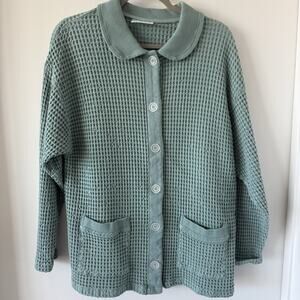 Vintage Fresh Produce Blue Button Up Jacket Textured Waffle Knit Pockets VTG 90s